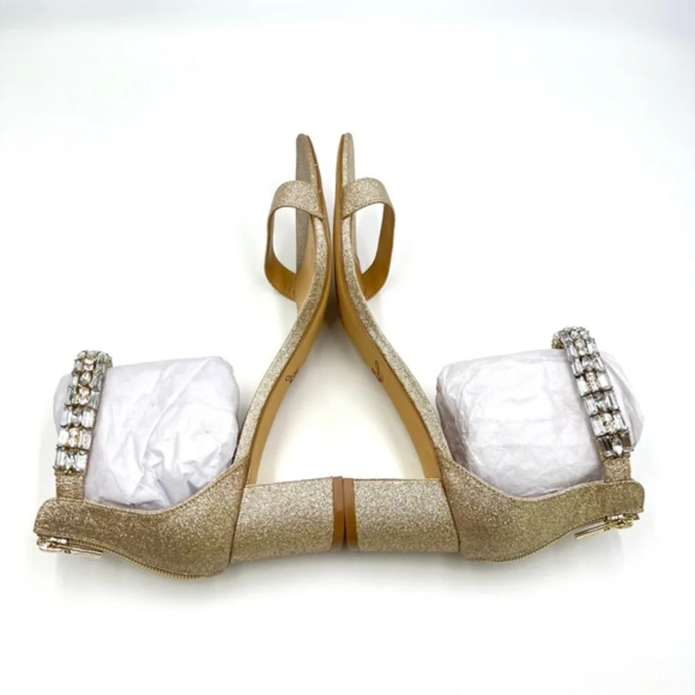 Jewel‎ Badgley Mischka Size 8 Katerina Gold Jeweled Dress Sandals Heels Shoes